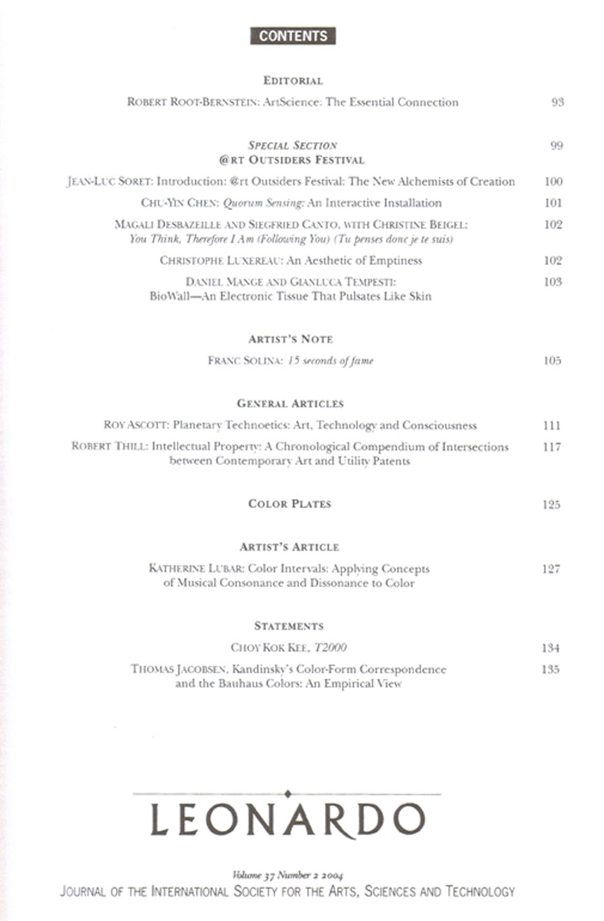 Leonardo Journal Contents